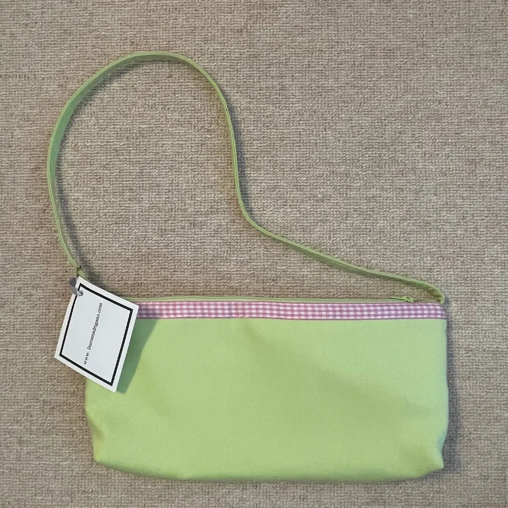 Lulu Mango Lime Shoulder Bag with Pink Gingham Trim